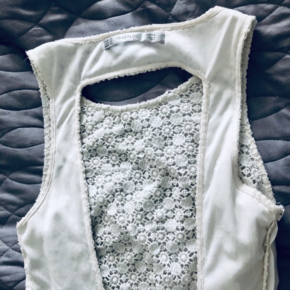 Dress Zara White Short Mini Cutout Back XS Lace - Picture 3 of 4